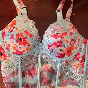 Victoria Secret Push -up floral corset top with rhinestone on straps